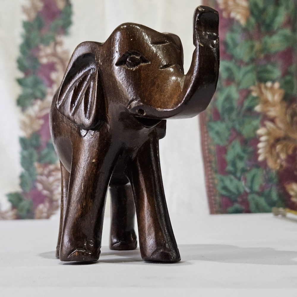 Elephant Art - Handcrafted Brown Elephant Sculpture Wood Carving